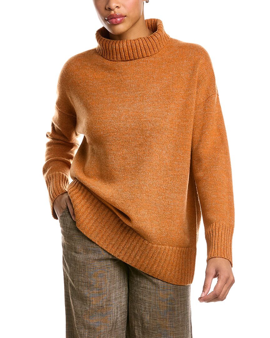 Lafayette 148 Chine 3-ply Cashmere Stand-collar Sweater In Orange