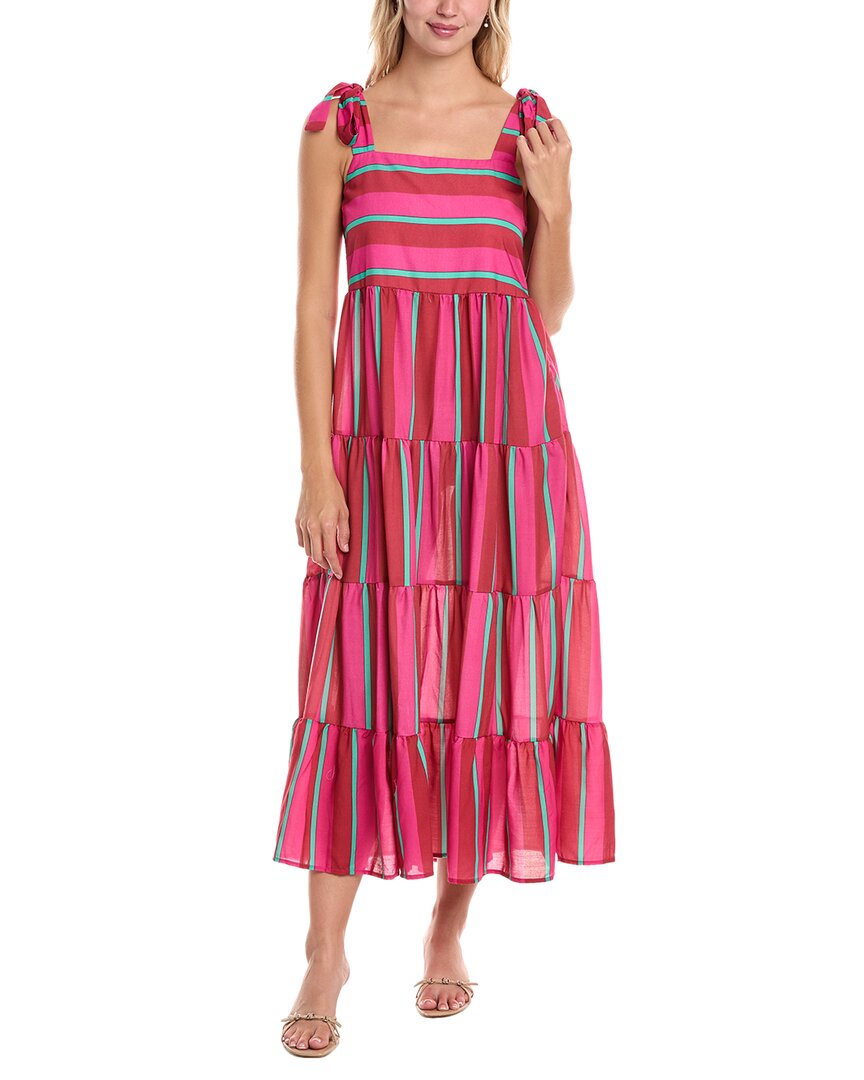 Madison Miles Tiered Midi Dress In Pink