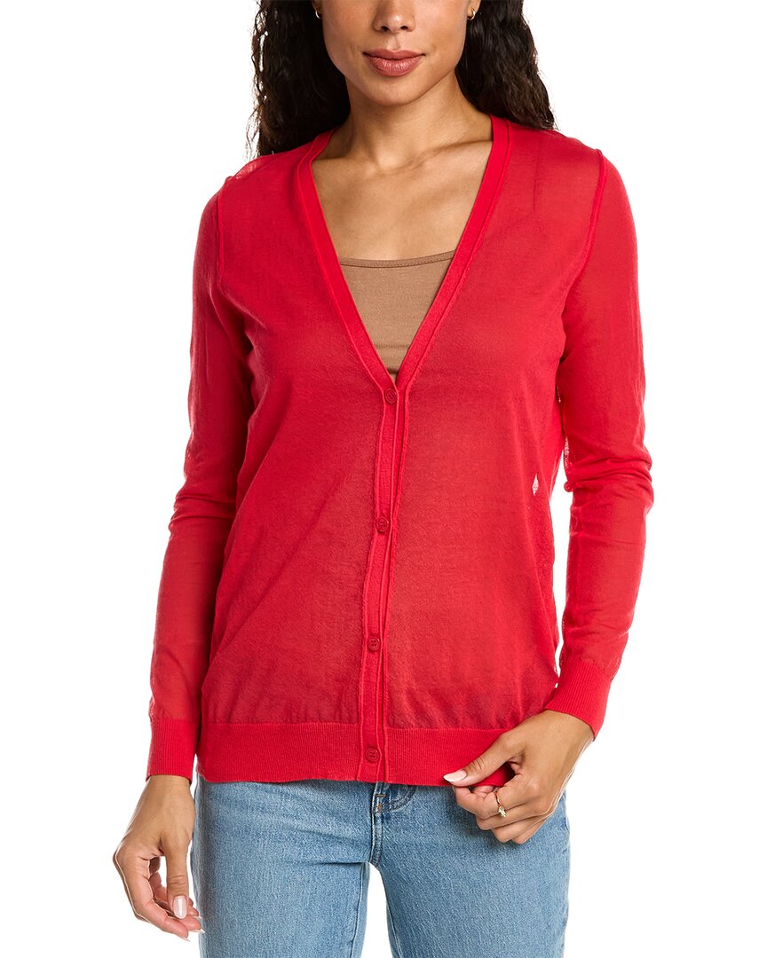 Shop Lafayette 148 New York V-neck Silk-blend Cardigan In Red