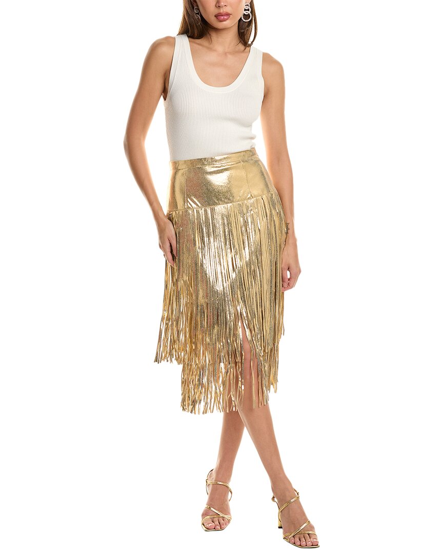 Shop Michael Kors Collection Suede Fringe Skirt In Metallic