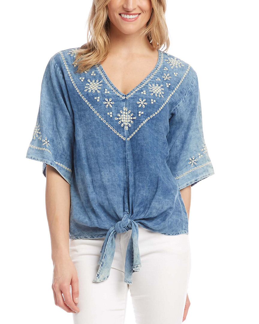 Image of Karen Kane Embroidered Tie-Top