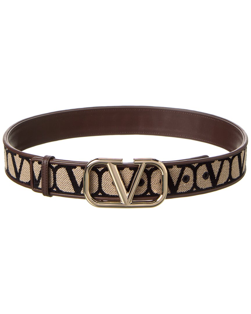 Shop Valentino Vlogo 40mm Toile Iconographe Canvas & Leather Belt In Brown