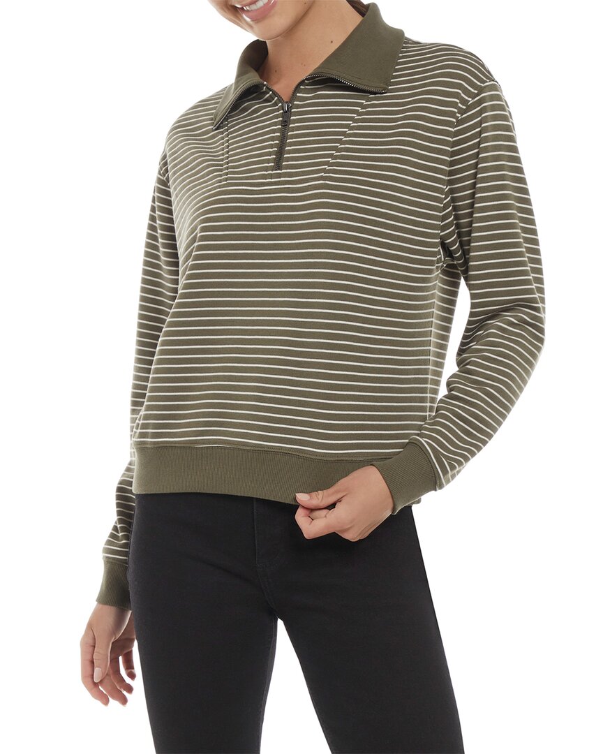 Three Dots Stripe Quarter Zip Sweatshirt