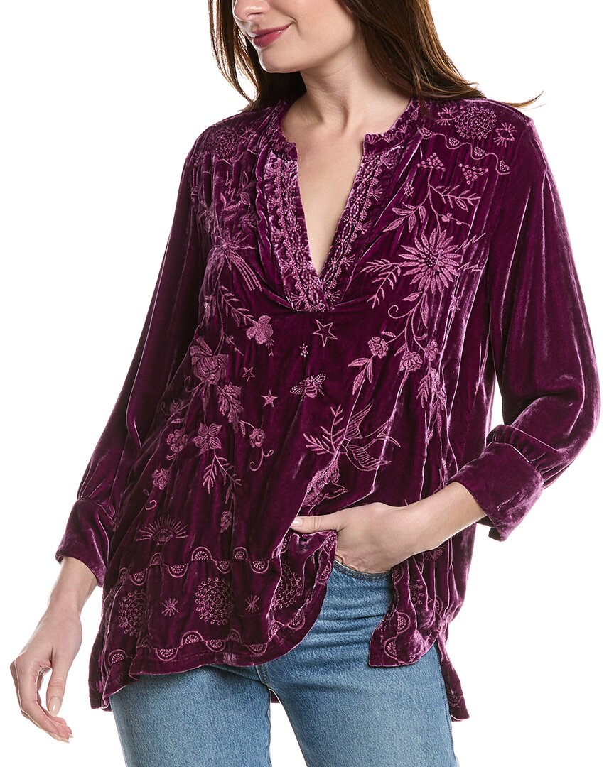 Johnny Was Petite Voyager Velvet Silk-blend Tunic In Purple