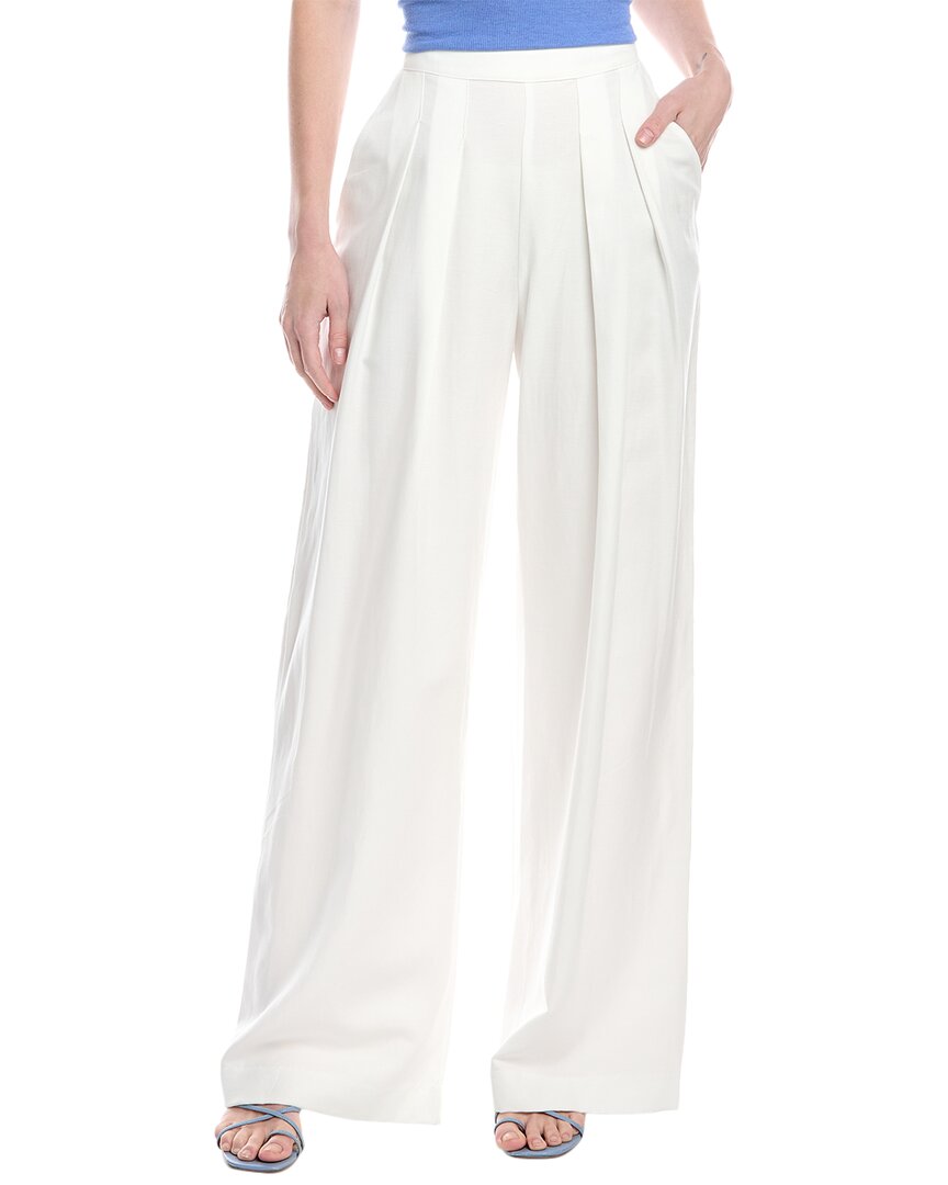 Enza Costa Twill Pleated Wide Leg Linen-blend Pant In White