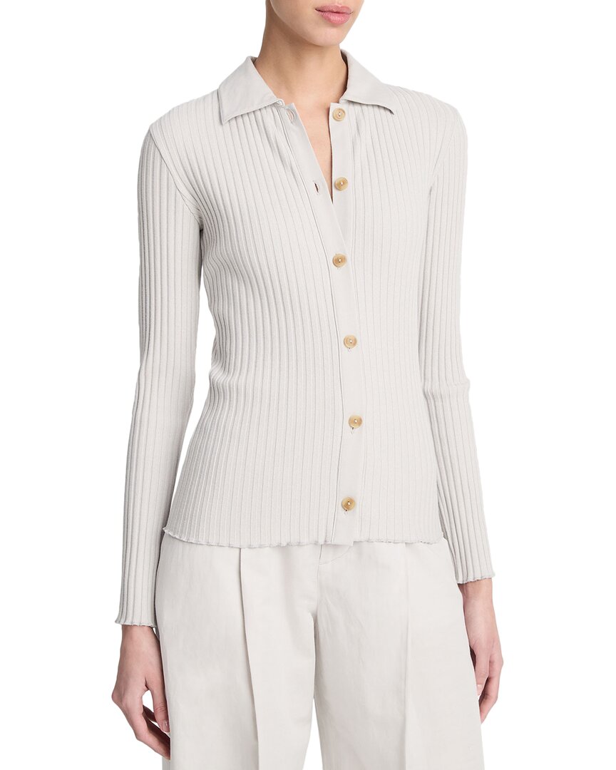 Shop Vince Rib Button-up Polo Shirt In Green
