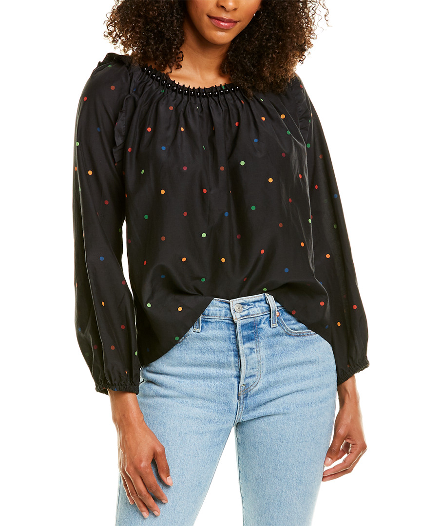 Image of Farm Rio Dots Silk-Blend Blouse