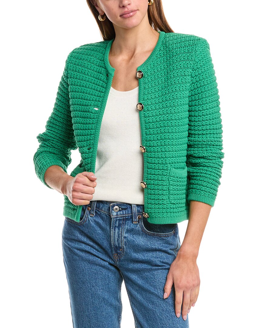 Ba&sh Gaspard Crewneck Cardigan Sweater In Green