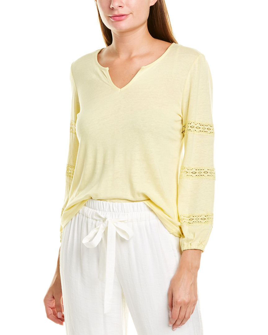 Image of .STATE Split Lace Linen-Blend Top