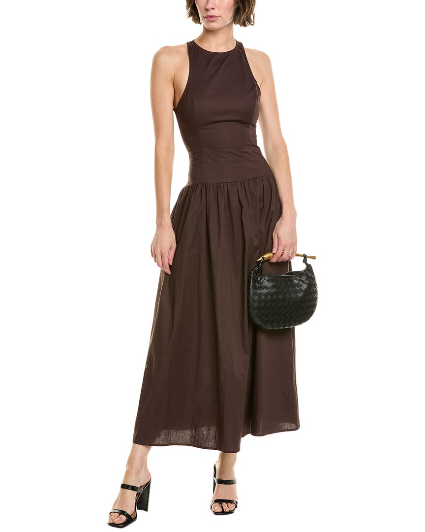 Weworewhat Halter Corset Linen-blend Midi Dress In Brown