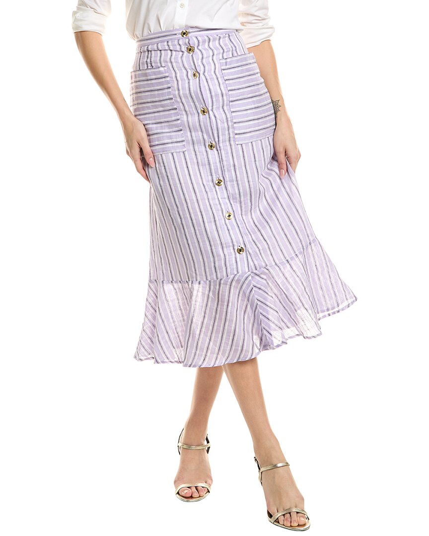 Sandro Blondy Striped Linen-blend Gauze Midi Skirt In Purple