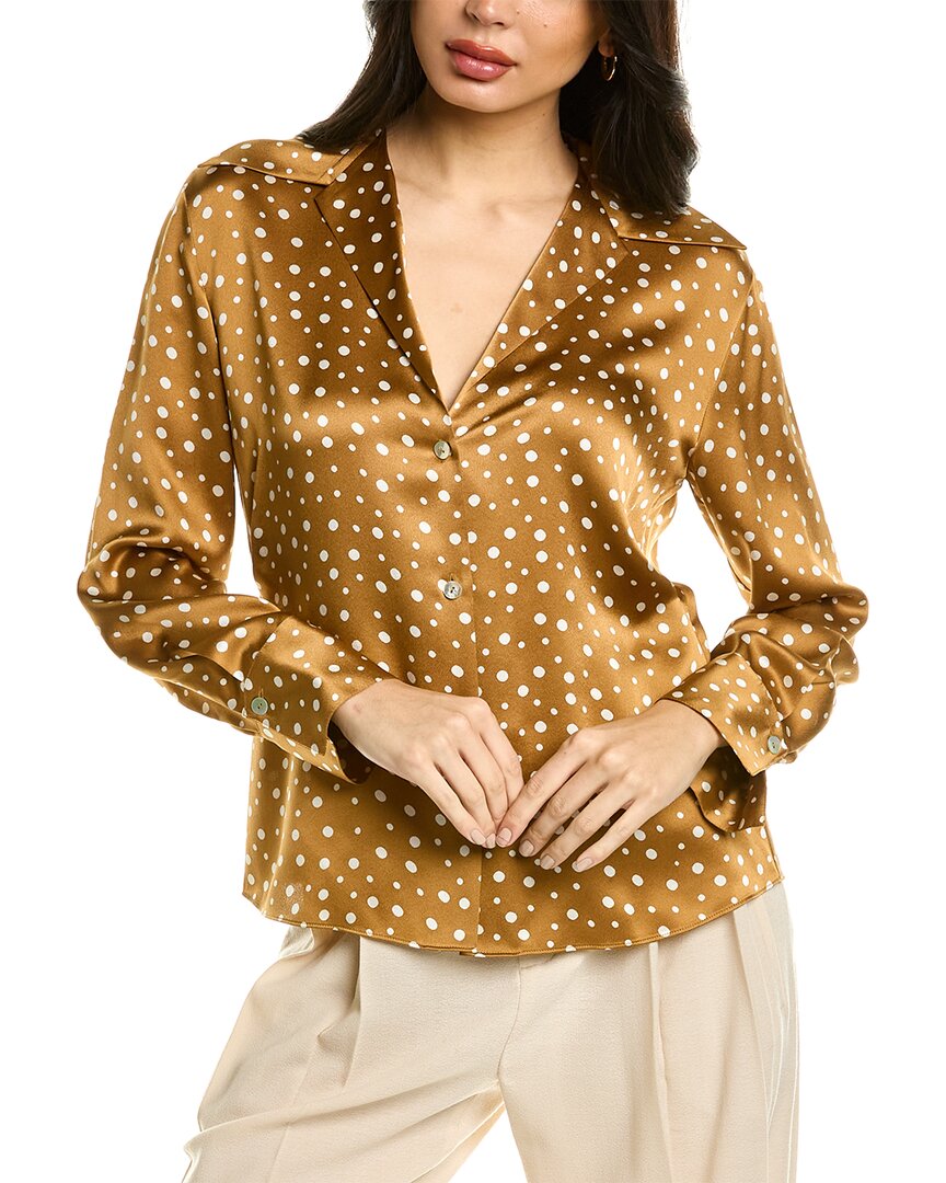 Vince Tossed Dot Button-front Silk Blouse In Brown