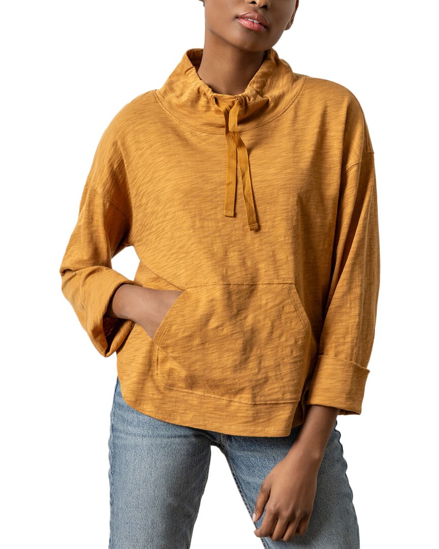 Lilla P Drawstring Neck Pullover In Gold