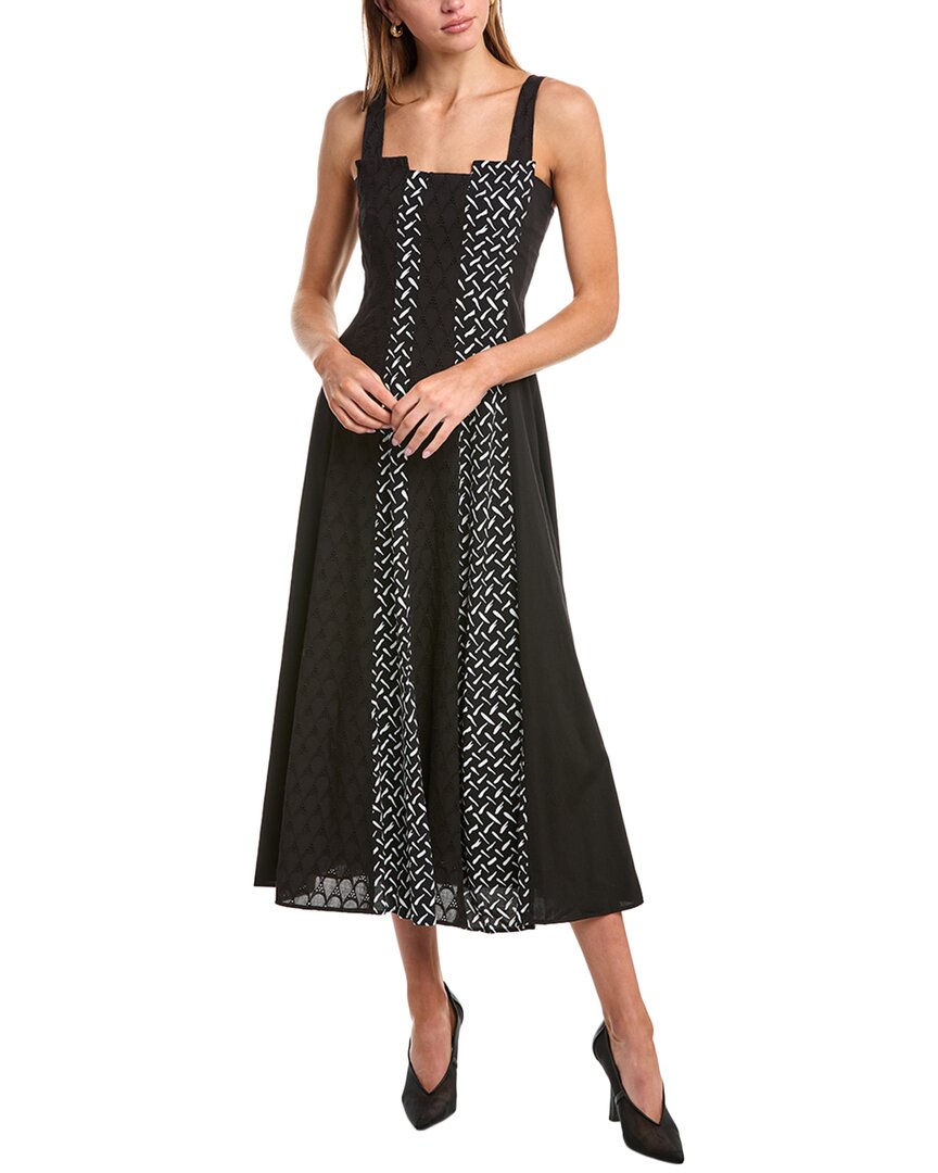 Diane Von Furstenberg Otto Broderie Anglaise-paneled Printed Cotton-mousseline Midi Dress In Black