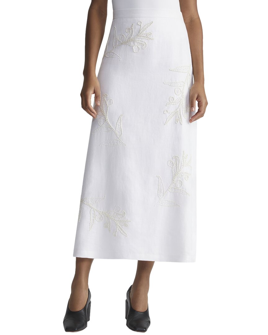 Lafayette 148 New York Eco Flora Embroidered Linen Midi Skirt In White