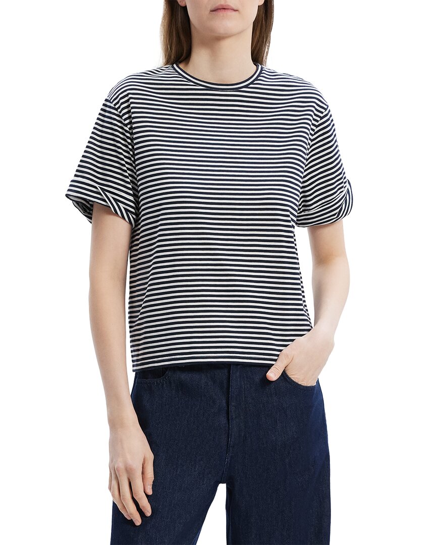 Theory Stripe Cotton T-shirt In Blue