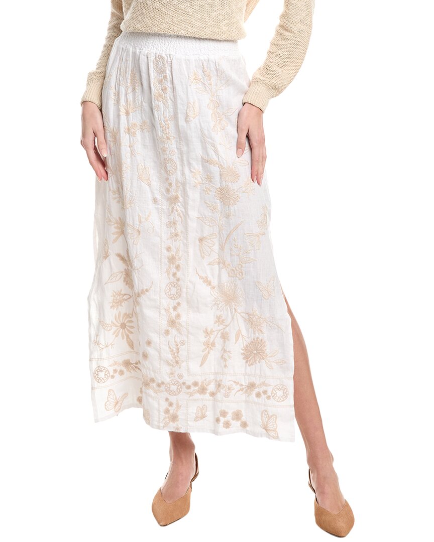 Johnny Was Domingo High Slit Linen Maxi Skirt In White