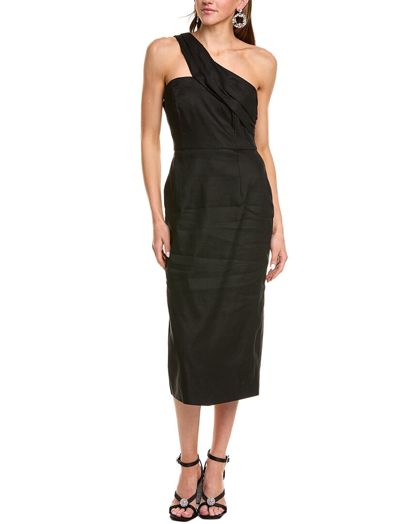 Milly Solid Linen-blend Midi Dress In Black