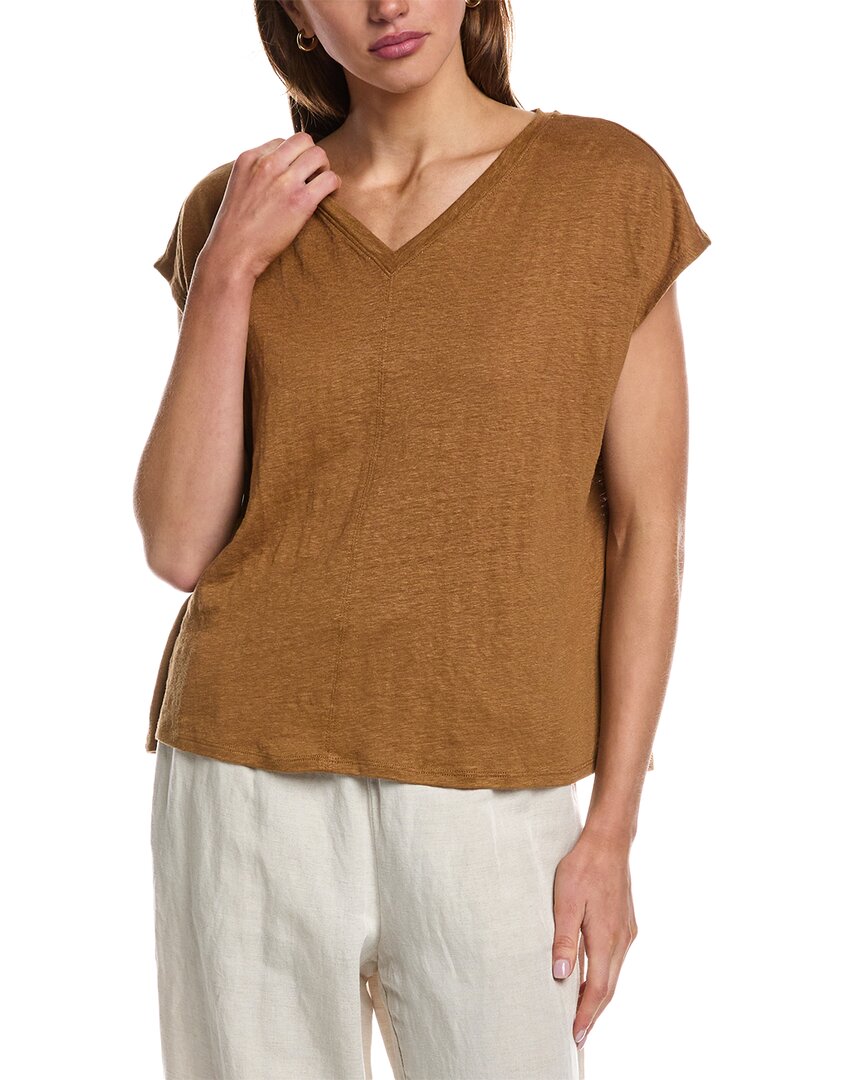 Eileen Fisher V-neck Square Linen T-shirt In Brown