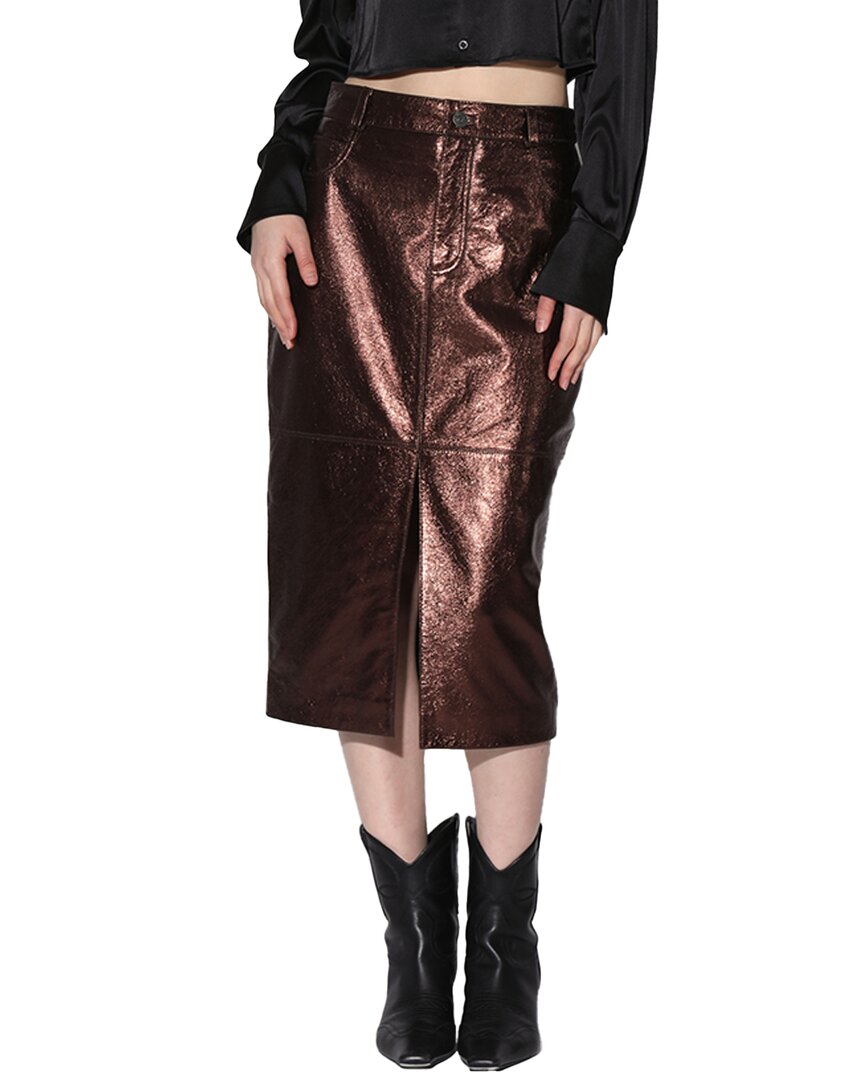 Shop Walter Baker Glynice Leather Midi Skirt In Gold