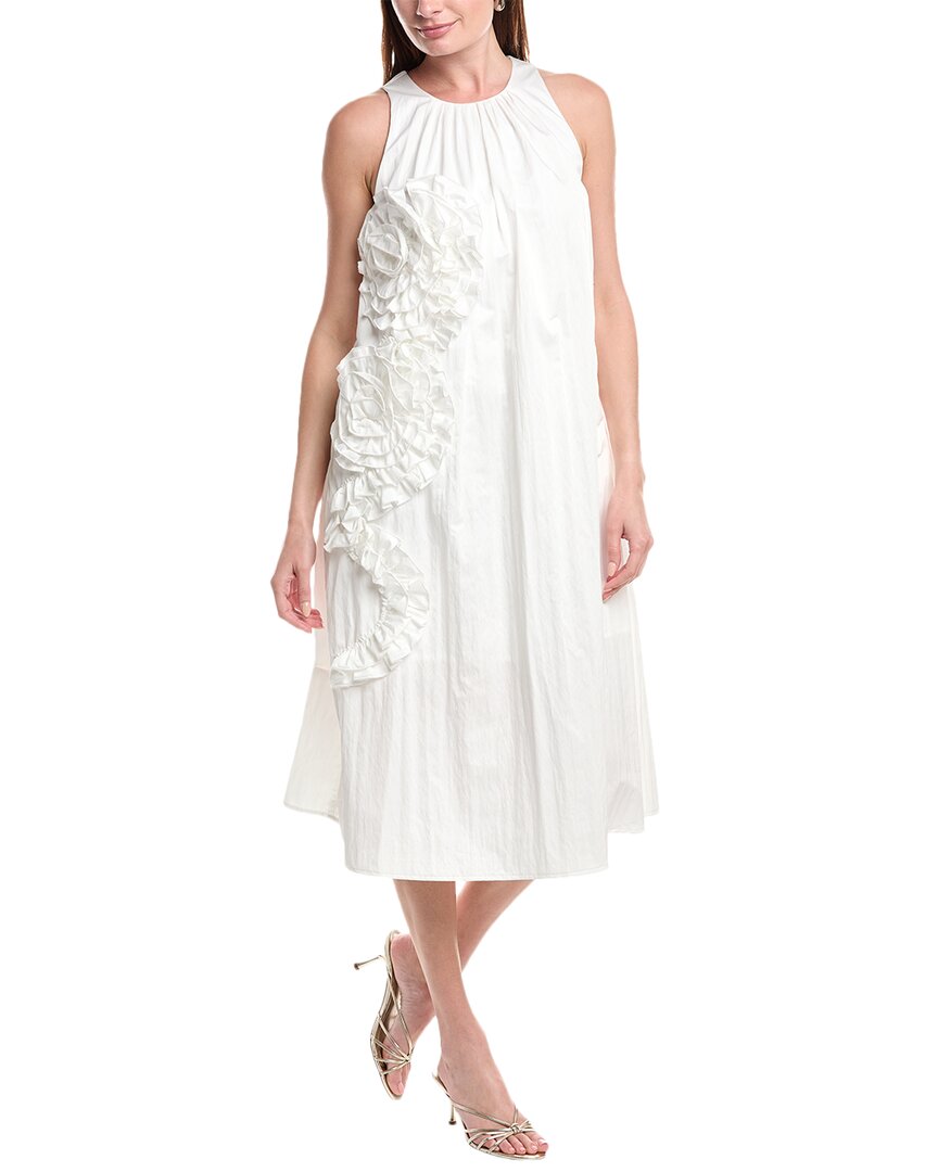 Gracia Ruffle Flower Applique Midi Dress