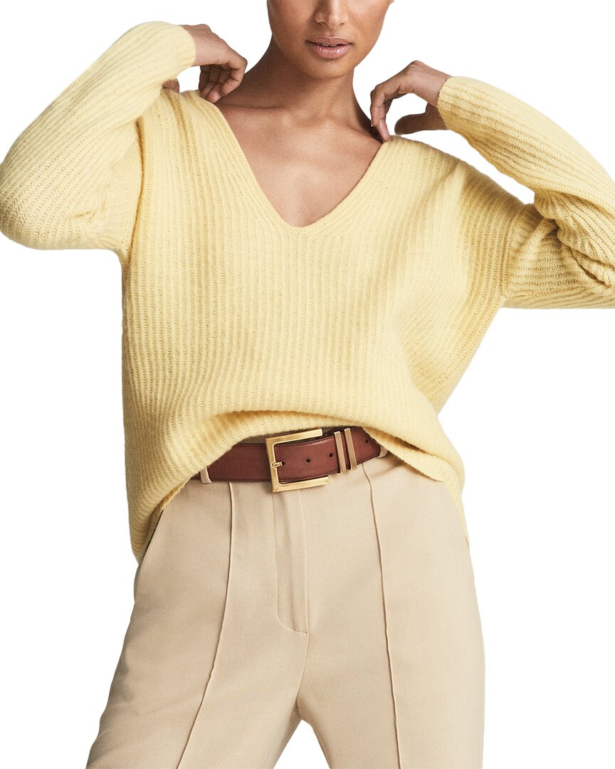 Shop Reiss Trinny Deep V Wool & Cashmere-blend Sweater In Yellow