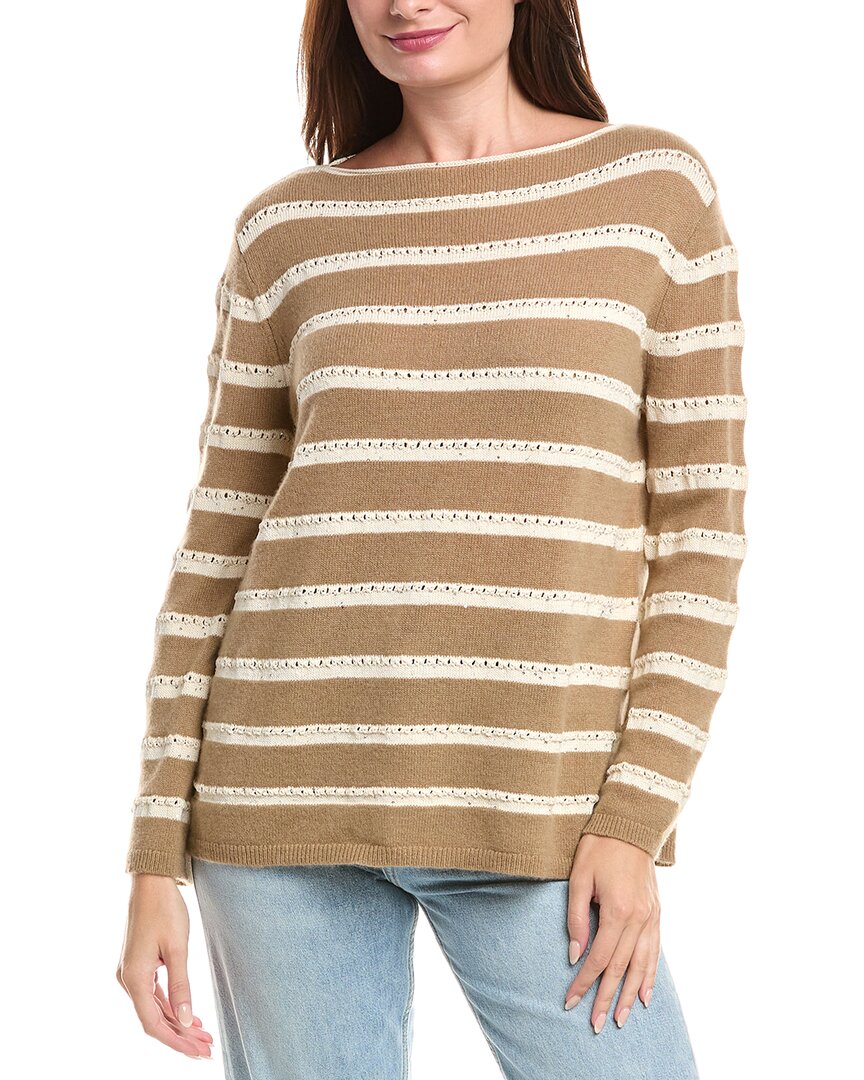 Lafayette 148 New York Stripe Cashmere-blend Sweater In Brown