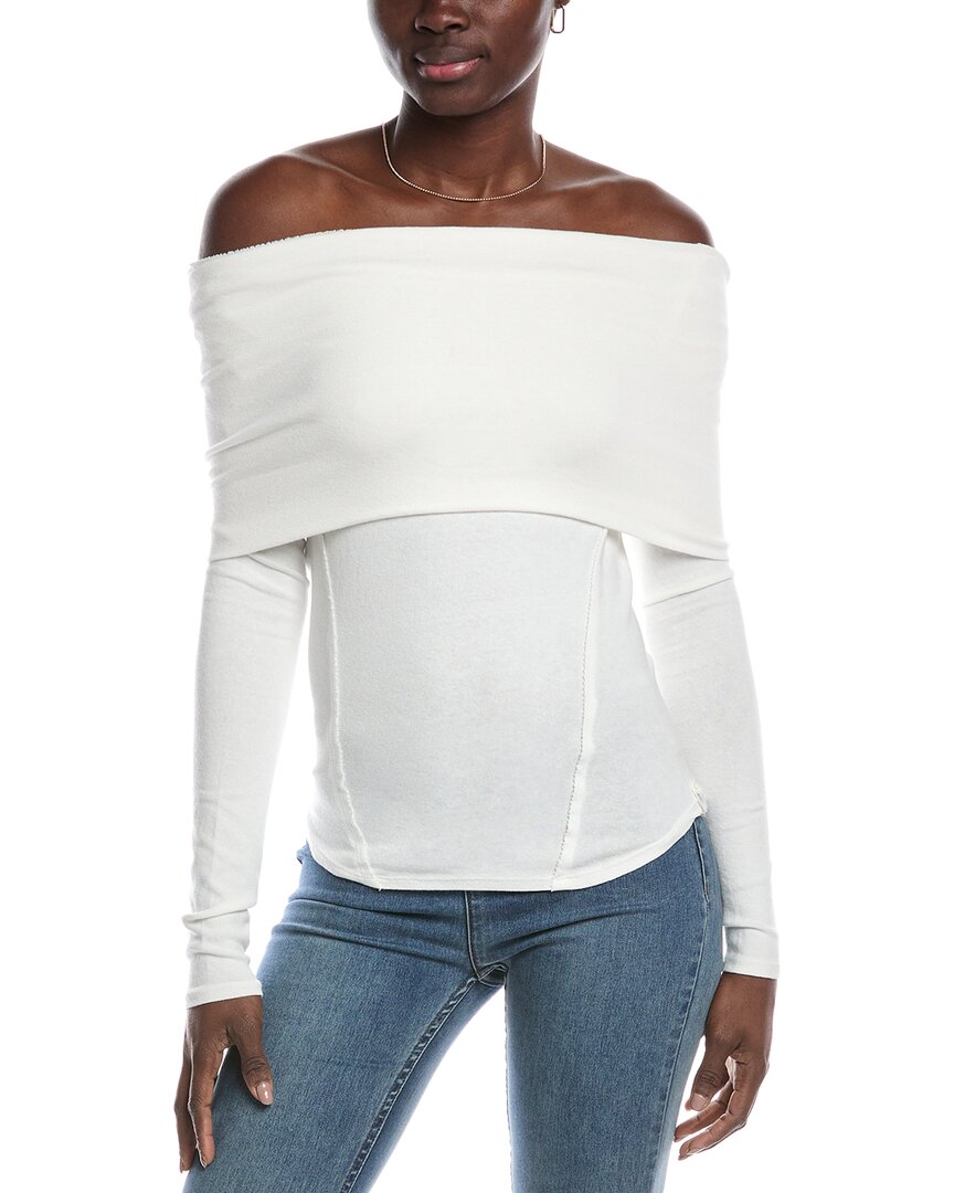 Free People Iris Off The Shoulder Long Sleeve Cotton Blend Knit Top In White