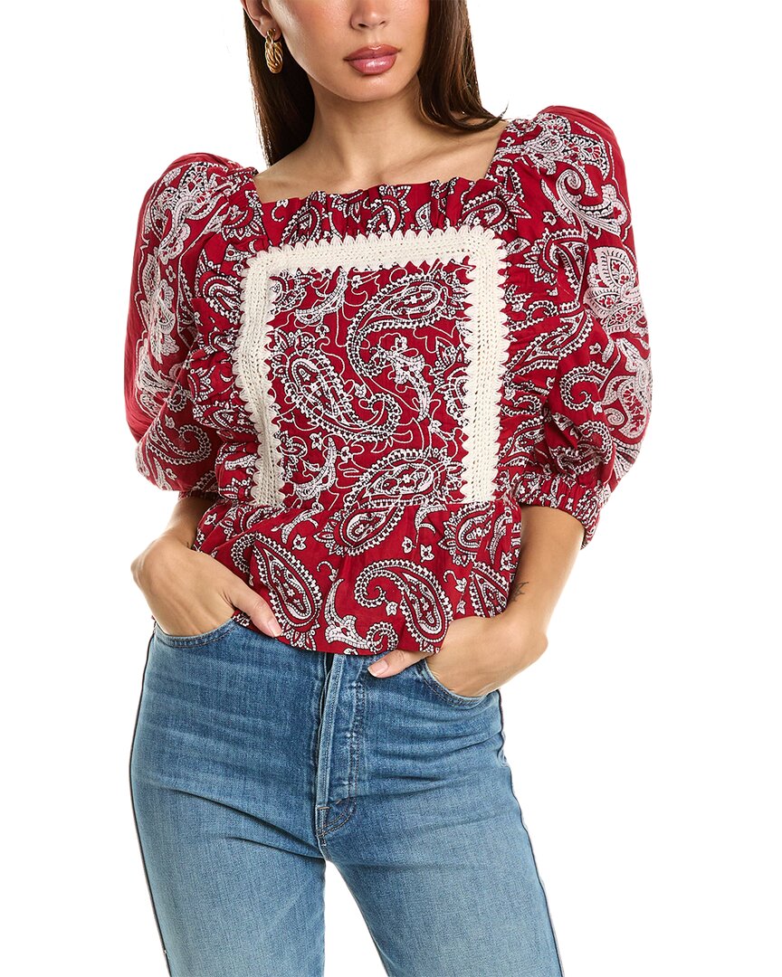 Shop Sea Ny Theodora Paisley Print Puff Sleeve Top In Red