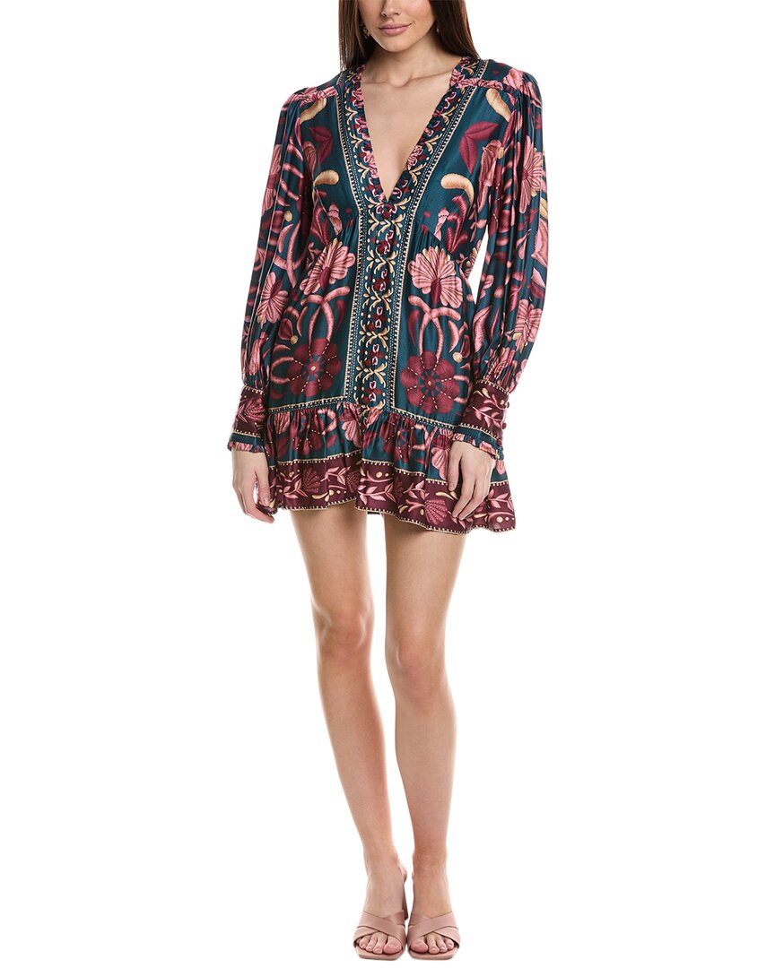 Farm Rio Seasheel Tapestry Mini Dress In Green