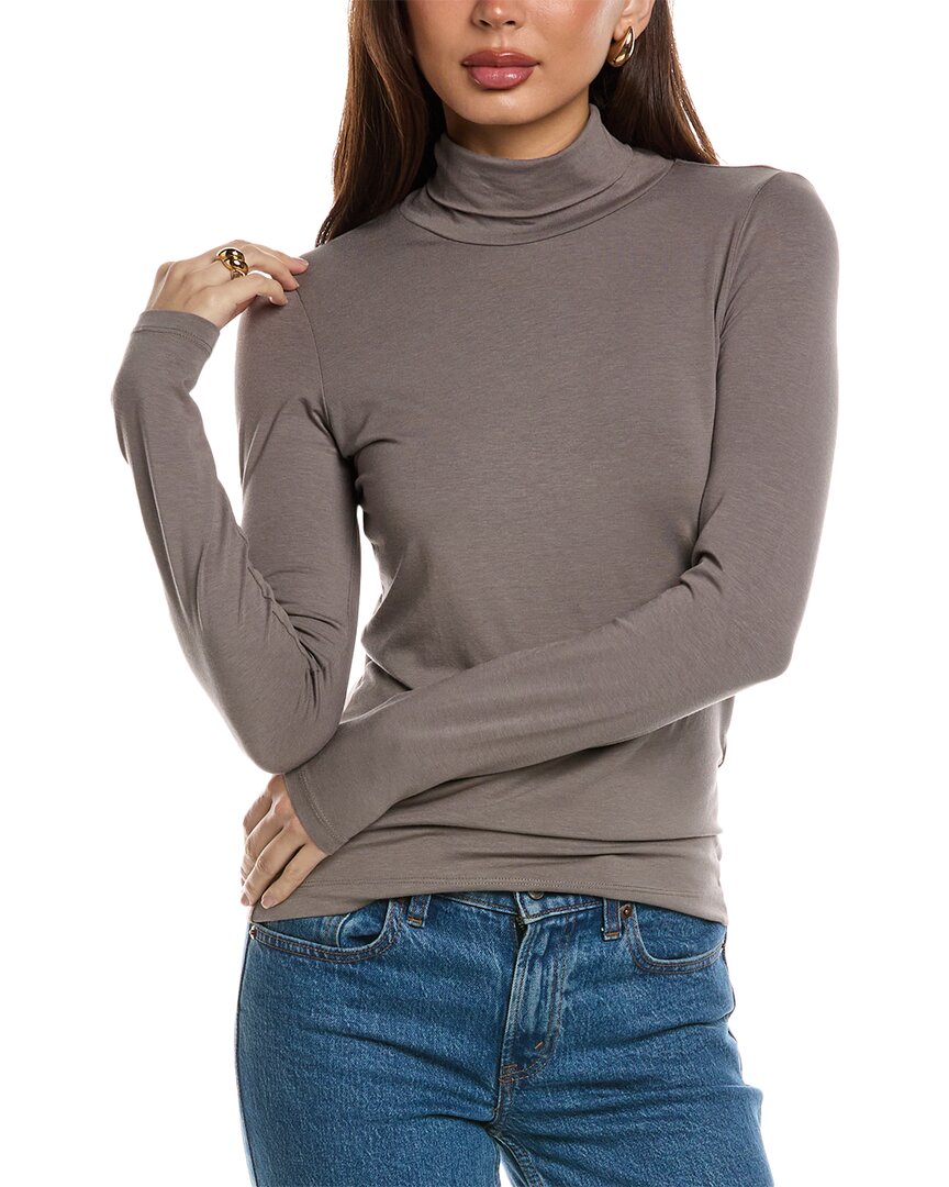 Reiss Taupe Fitted Roll Neck T-shirt In Brown