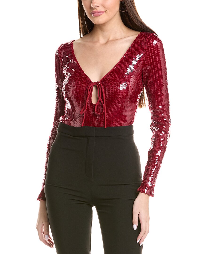 Bardot Verona Sequin Long Sleeve Bodysuit In Red