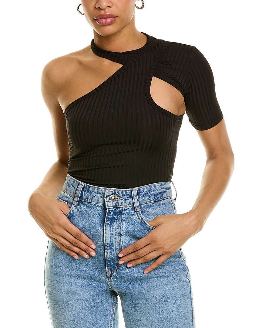 Rta Azalea Rib Cutout One-sleeve Top In Black