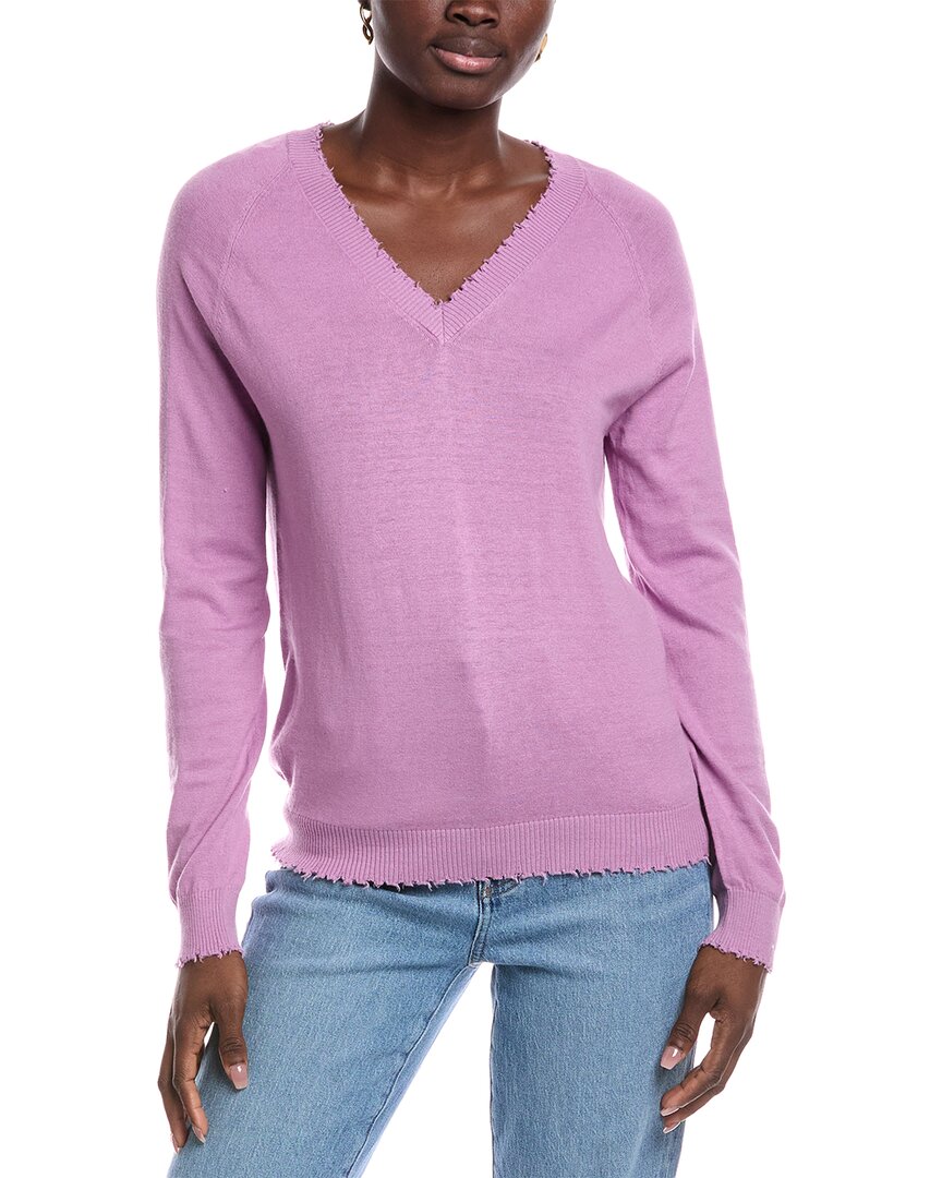 Minnie Rose Frayed Cashmere-blend Sweater In Purple
