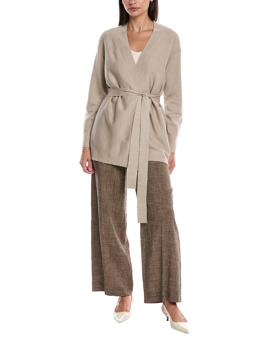 Lafayette 148 New York Double Knit Belted Wool-blend Cardigan In Sand