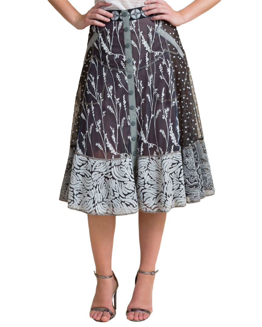 Image of Byron Lars Embroidered A-Line Skirt