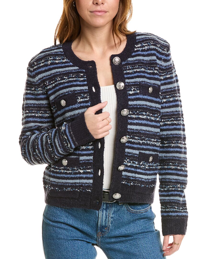 L Agence L'agence Woodson Strap Knit Wool-blend Jacket In Blue