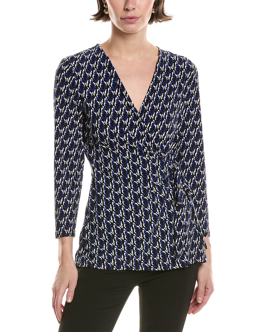 Anne Klein Printed Tie-waist Top In Blue