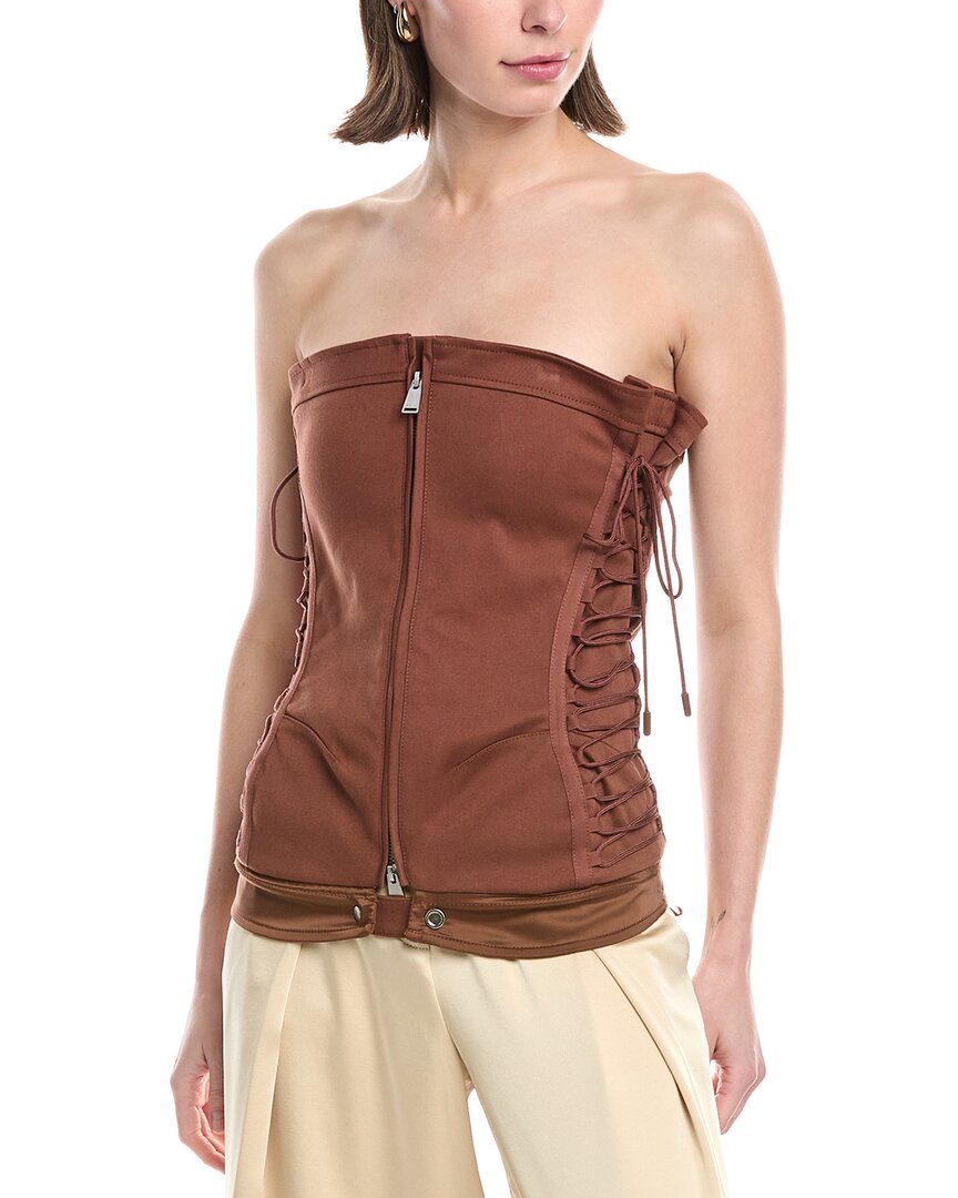 Shop Simkhai Sasha Zip-up Bustier Top In Brown