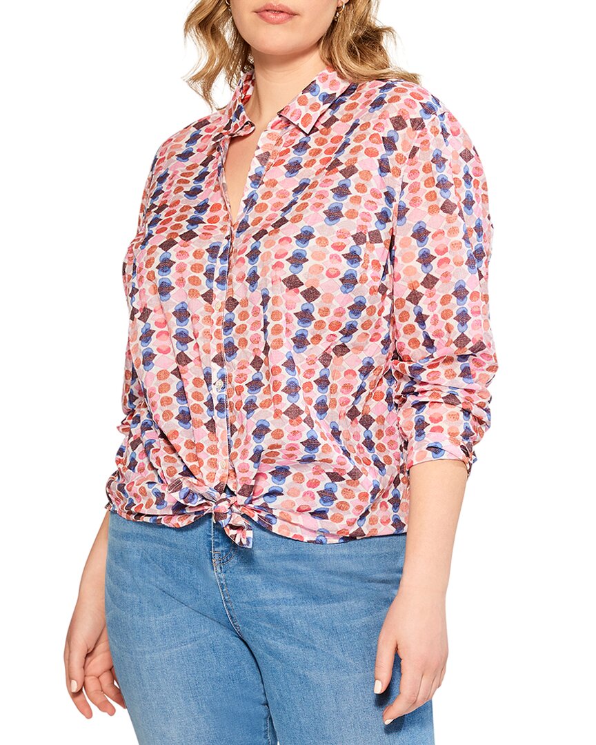 Nic + Zoe Petite Geo Dots Printed Boyfriend Shirt In Pink