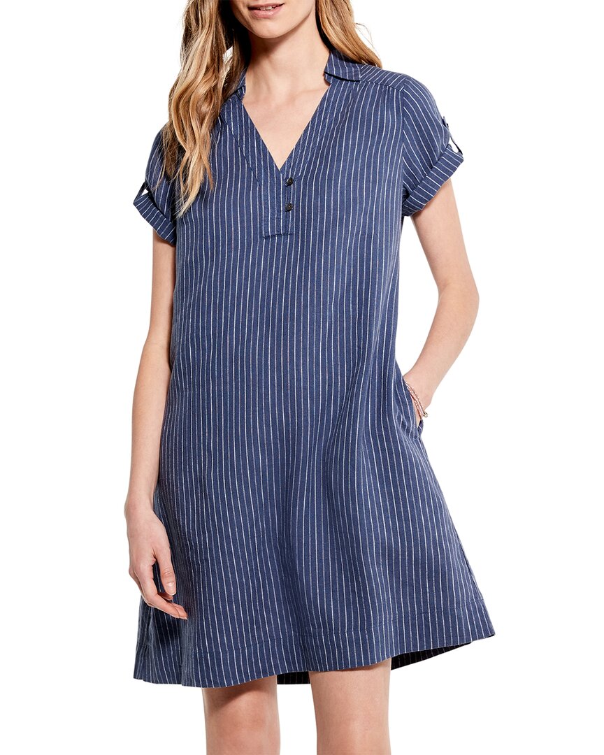 Nic + Zoe Central Park Stripe Linen Blend Shift Dress In Blue