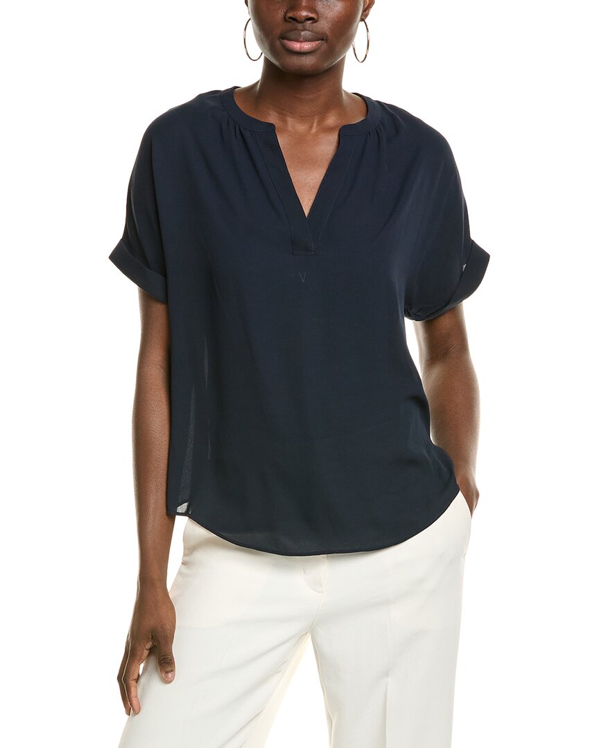 T Tahari Split Neck Rolled Cuff Blouse