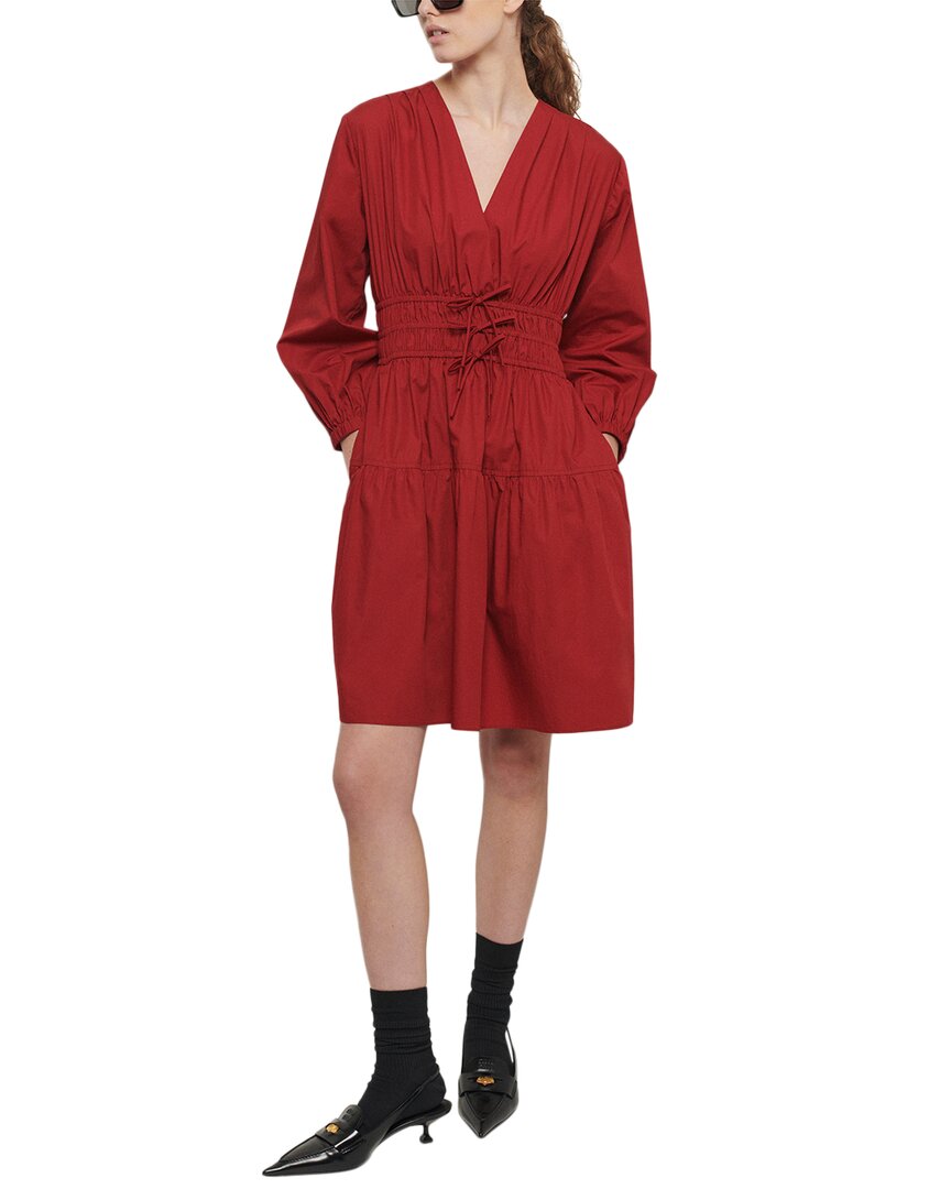 Derek Lam 10 Crosby Shirred Cotton-poplin Mini Dress In Red