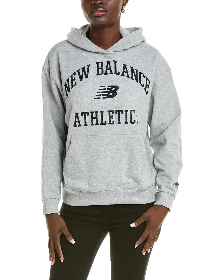 New Balance Athletics Varsity Oversized Fleece Hoodie Woman Sweatshirt Light Grey Size Xs Cotton