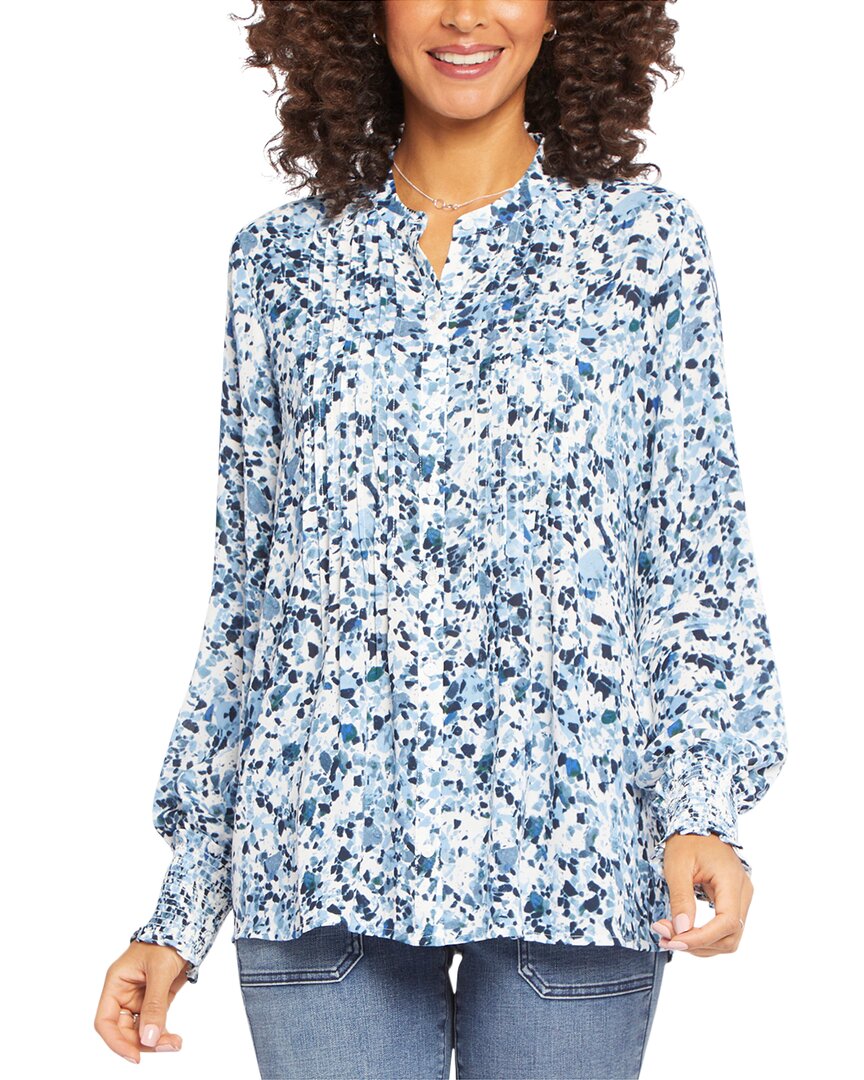 Nydj Pleated Peasant Blouse In Blue