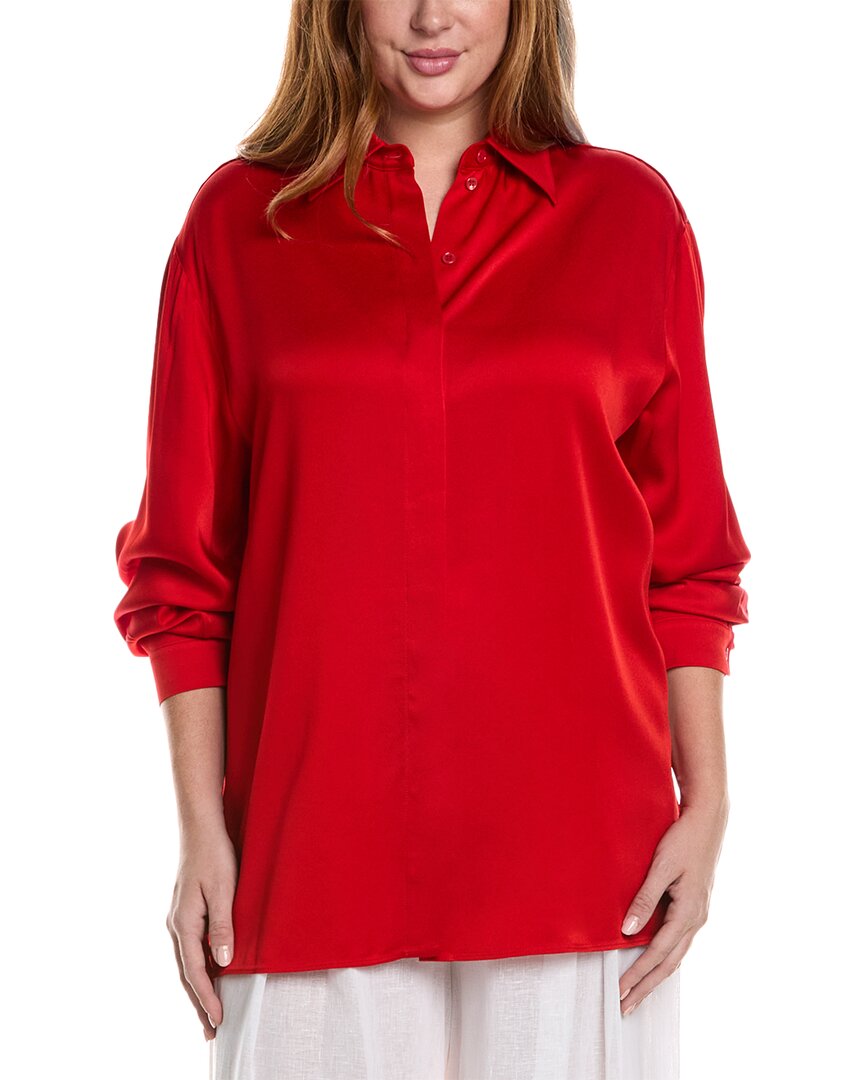 Shop Michael Kors Collection Techno Charmeuse Boyfriend Shirt In Red