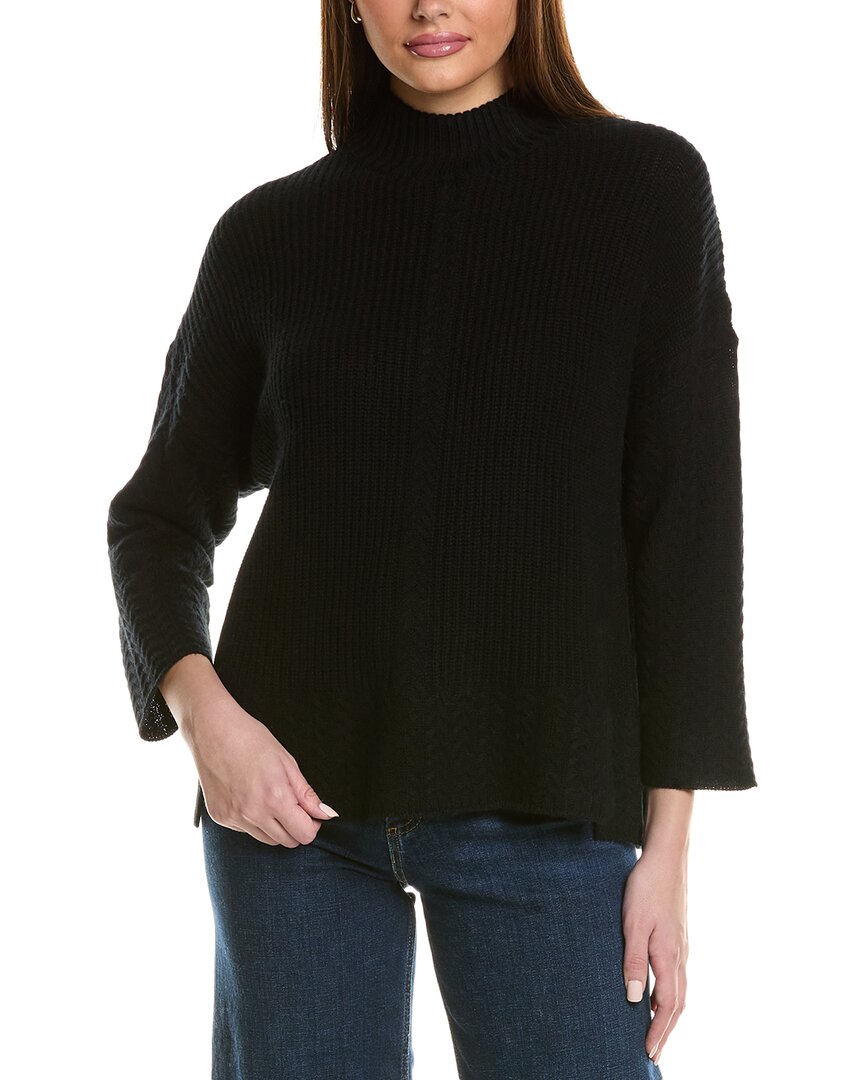 Hannah Rose Shaker Cable Turtleneck Wool & Cashmere-blend Sweater In Black