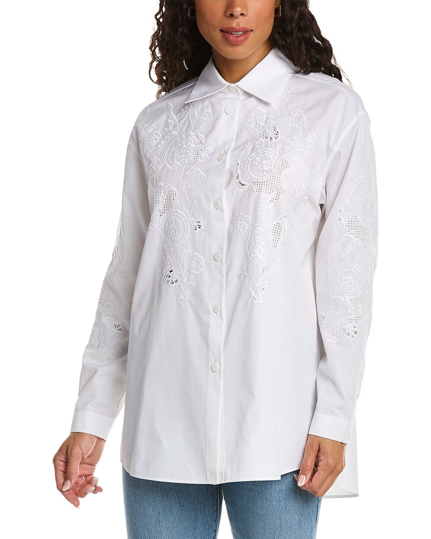 Lafayette 148 Embroidered Oversized Blouse In White