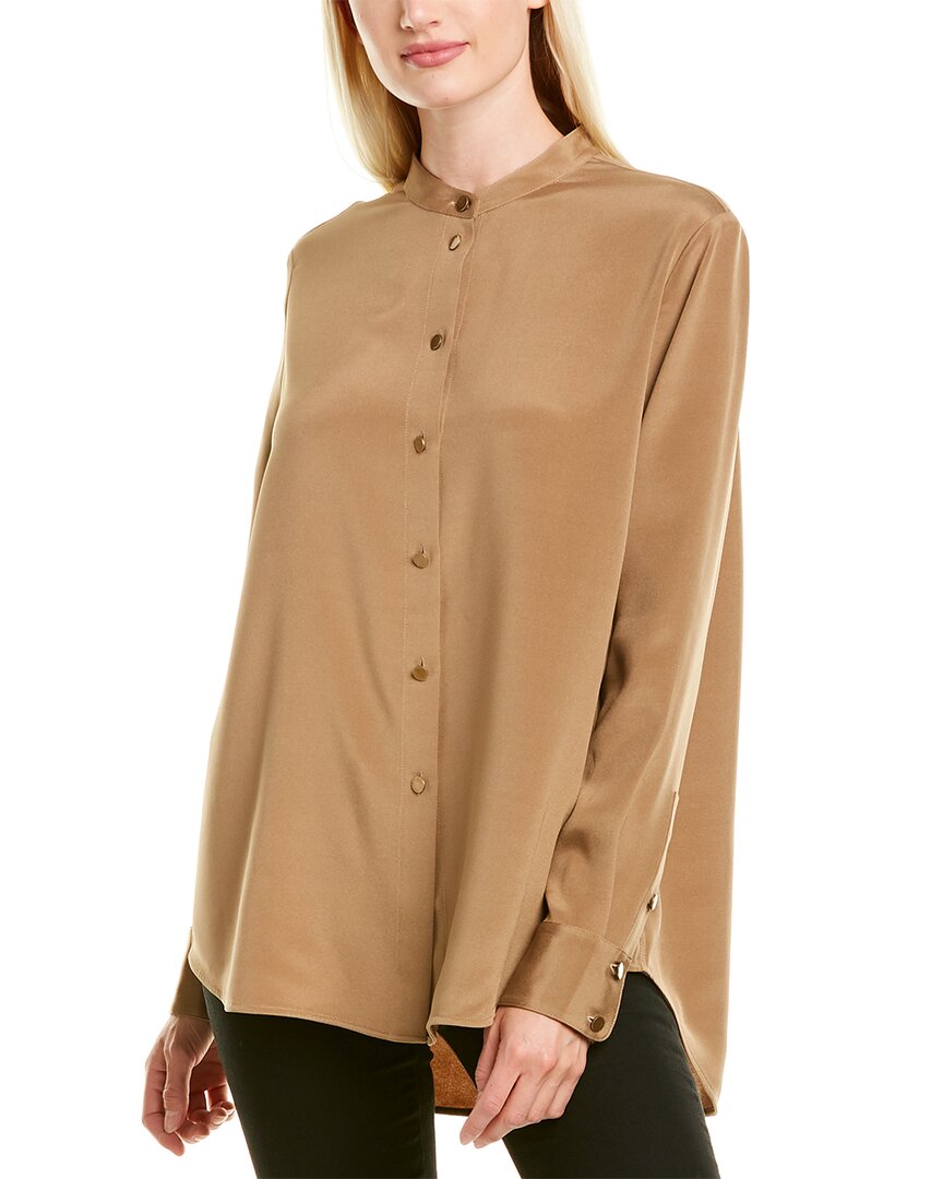 Image of St. John Button Front Silk-Blend Top