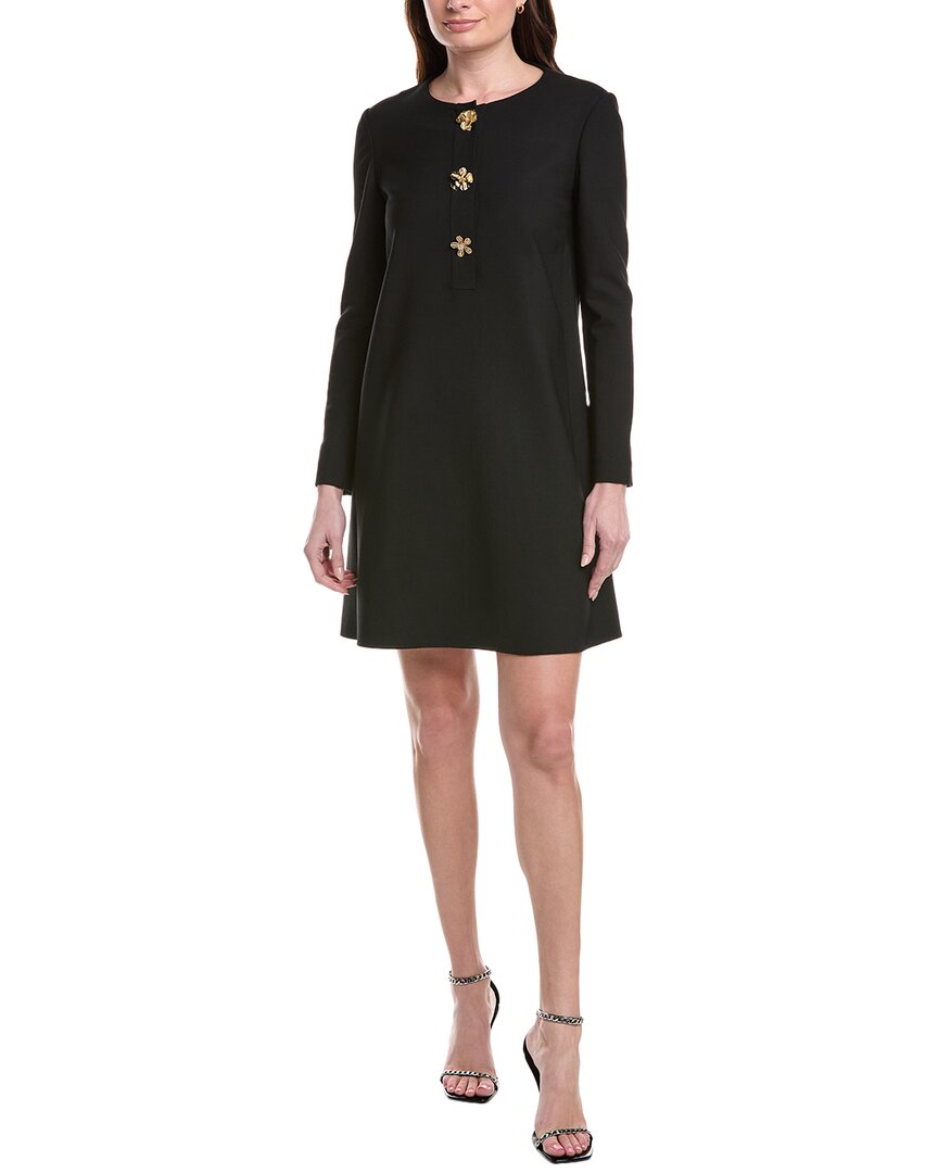 Oscar De La Renta Jewel Button Silk-lined Wool-blend Shift Dress In Black